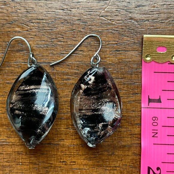 3/$12. Black and Brown Blown Glass Dangle Earrings. - Picture 1 of 1